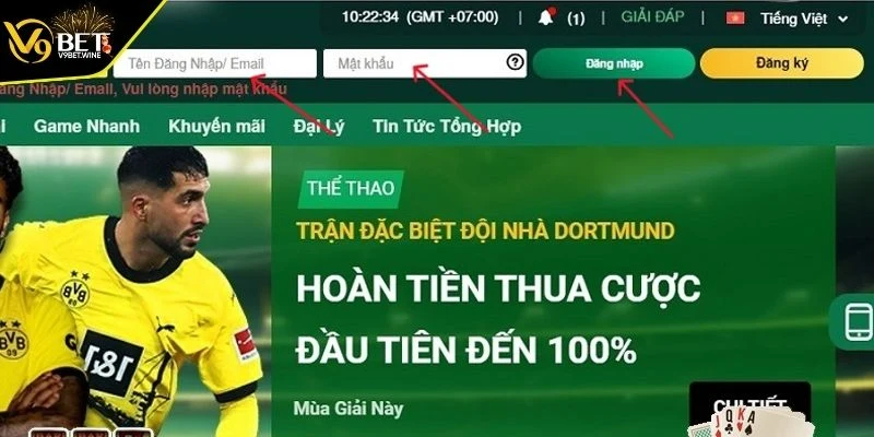 Xác thực và đăng nhập vào V9BET