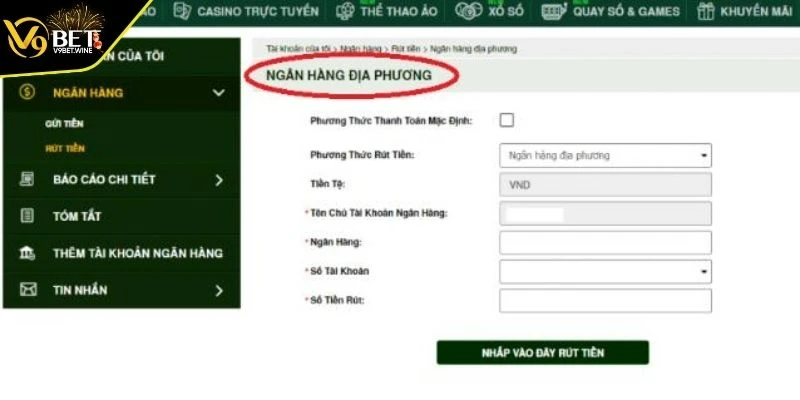 Tiến hành nạp tiền theo hướng dẫn của V9BET